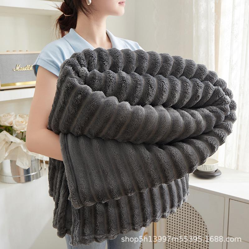 Imitation Rabbit Fur Plush Solid Color Multifunctional Large Ribbed Flannel Blanket