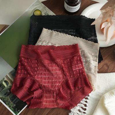 Summer High Waisted Lightweight Cinched Lace Triangle for Women Sexy High Elasticity Wrapped Buttocks Mulberry Silk Crotch Underwear Panties
