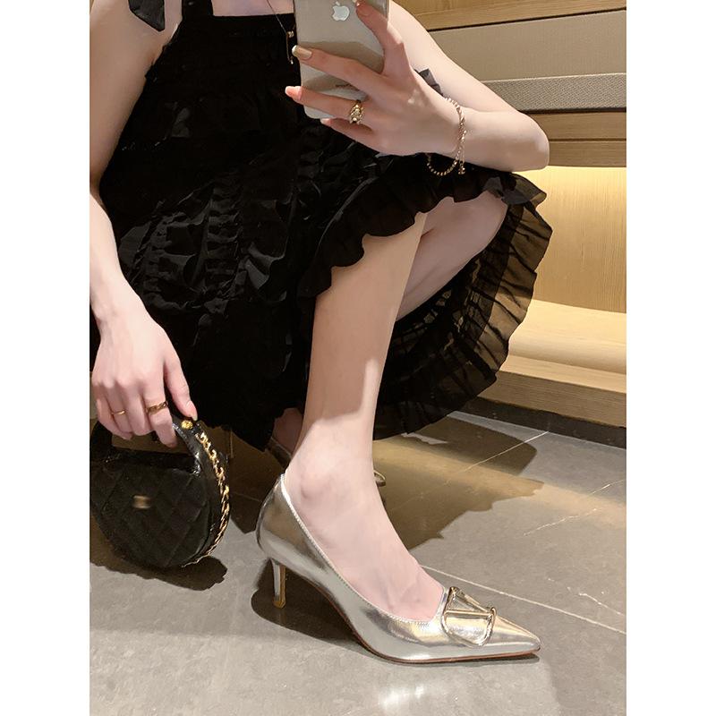 2025 Spring New Nude High Heels Women's French Temperament Pointed Stiletto Celebrity Single Shoes Fashionable and Elegant