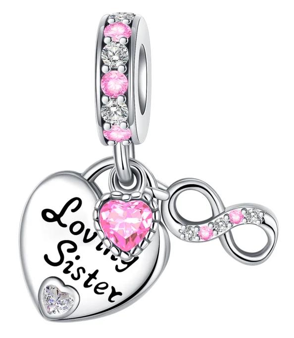 Sparkling Birthstone Charm Bead Charms Copper Heart Key Birthday Pendant Fit Authentic Necklaces Bracelets Women Jewellery Do It Yourself Gift