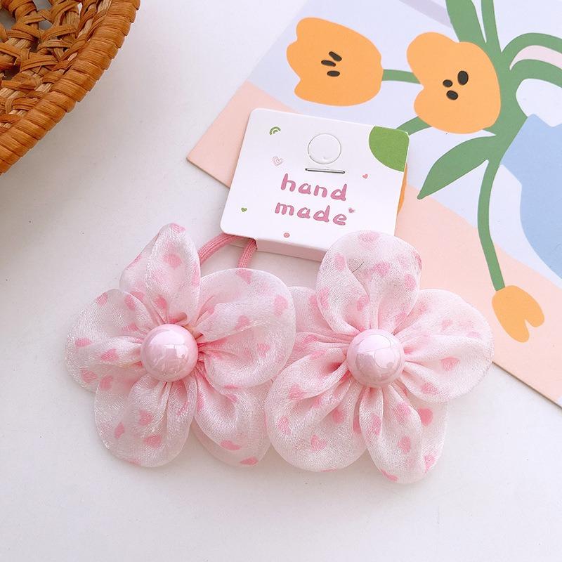 

Кавайная резинка для волос с жемчужным цветком для детей, девочек, эластичная резинка для волос, аксессуары, завязка для волос, головной убор, украшение about 4 cm