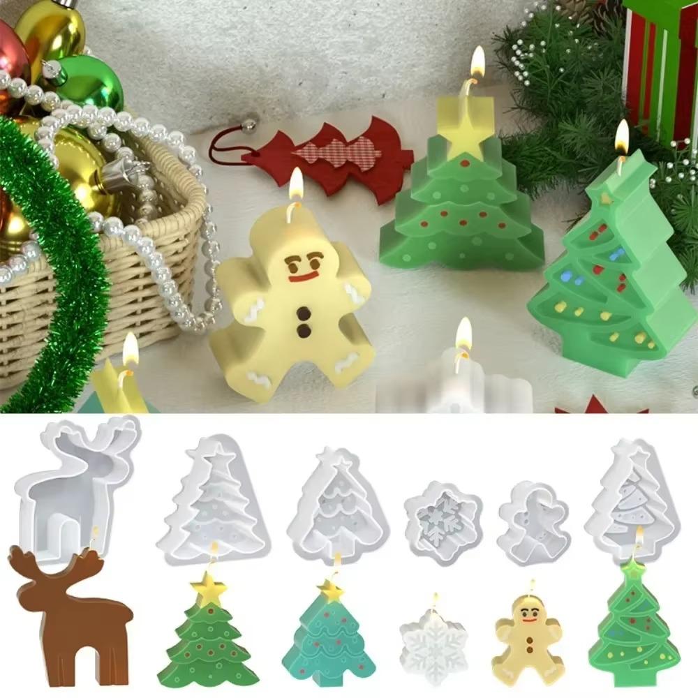 Christmas Tree Silicone Candle Mold Elk Soap Plaster Making Tool Gingerbread Man Mold for Candle Making DIY Gift