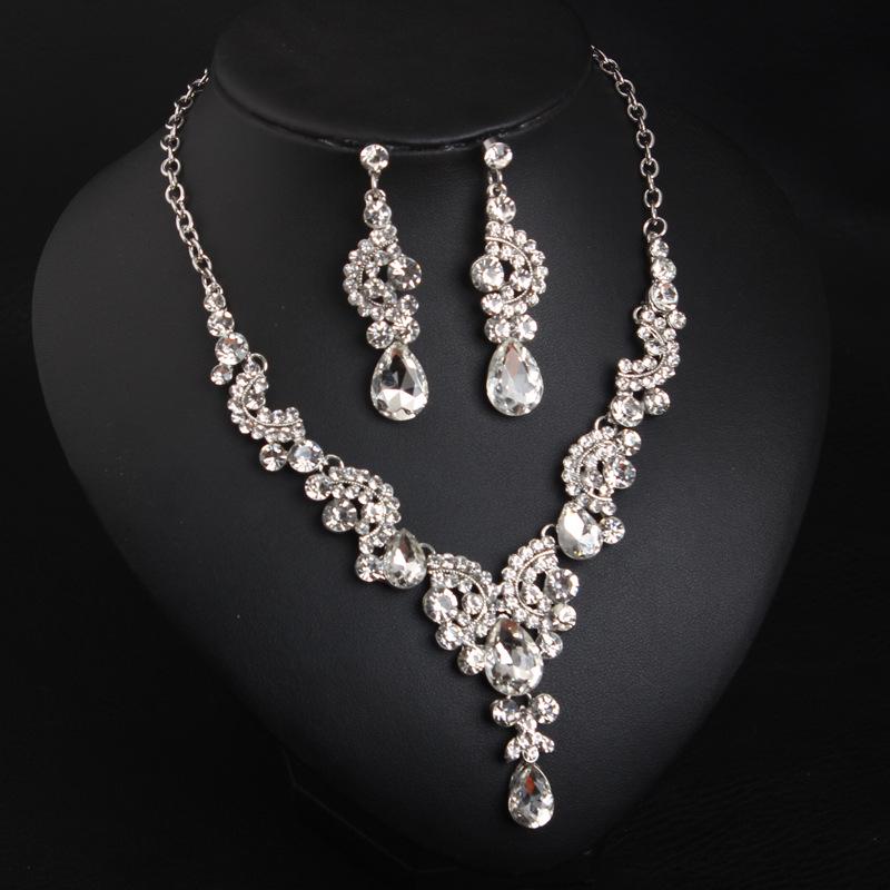 Elegant Crystal Gemstone Necklace & Earrings Set for Brides and Evening Dresses