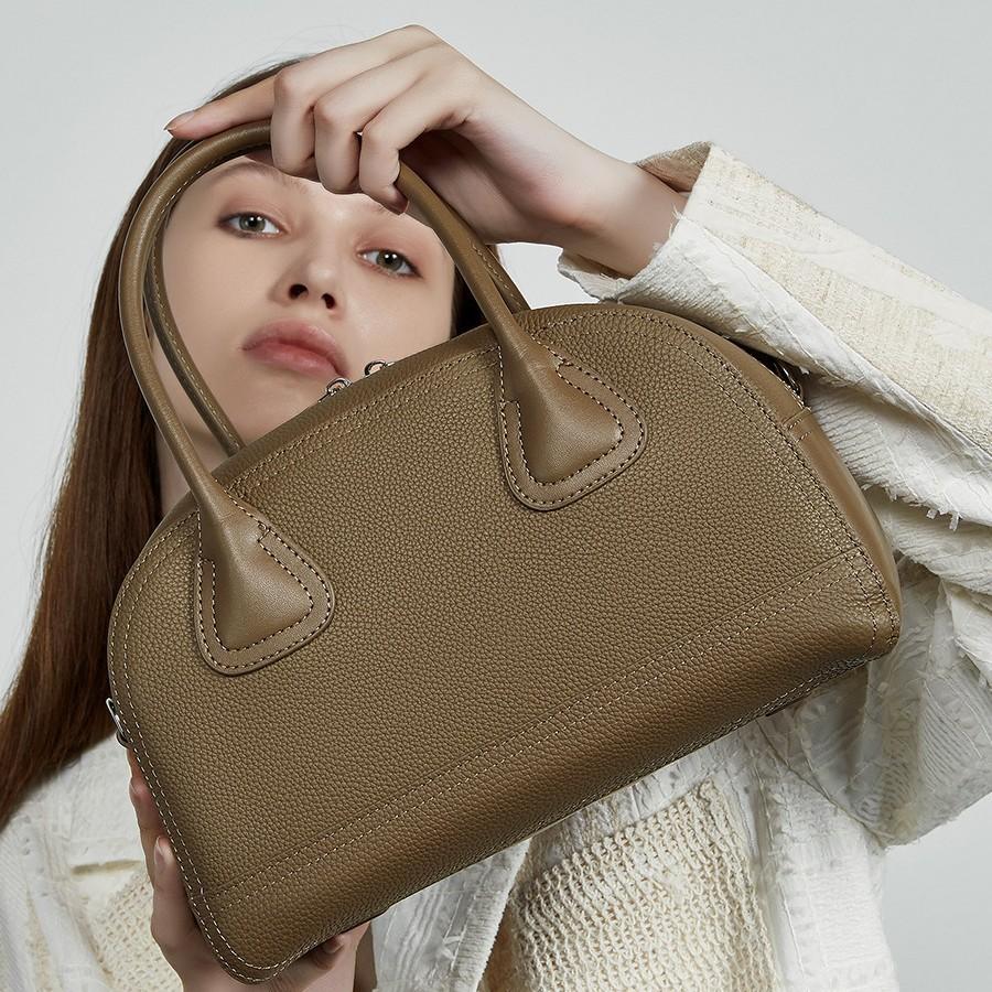 Leather Bowling Bag Women'S Summer Women'S Bag Simple Shoulder Bag Casual Commuter Hand Carry Oblique