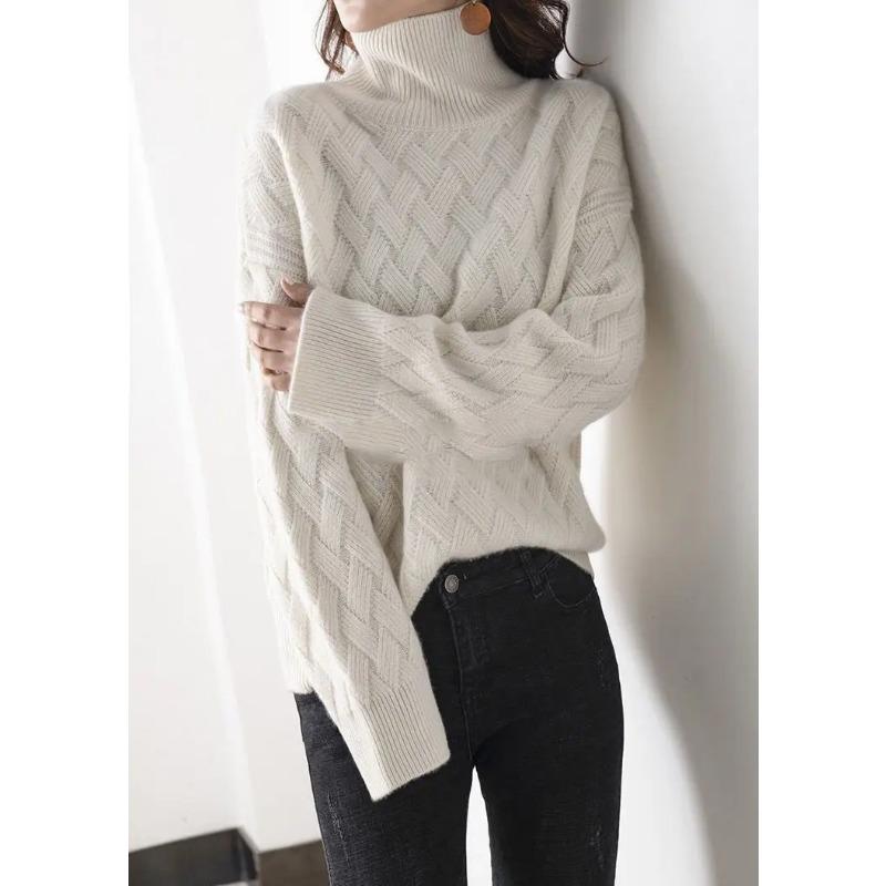 Women Casual Chic Loose Cashmere Sweater Autumn Winter Oversize Thick Long Sleeve Turtleneck Warm Knit Pullovers