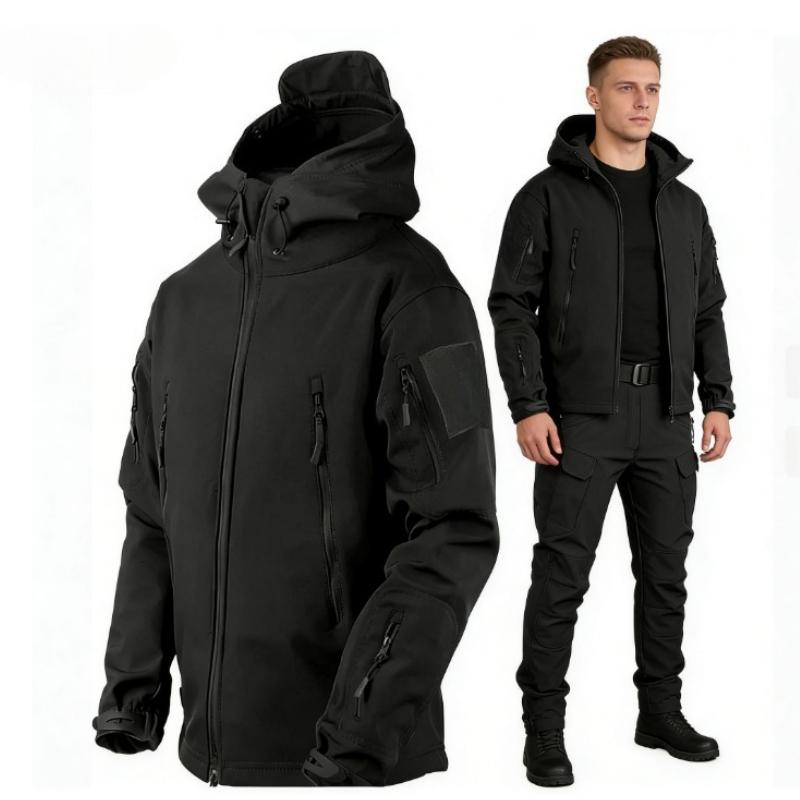 

Чоловічі вуличні теплі костюми Захист від холоду та тепло Плюс оксамитовий потовщений одяг Осінь та зима Великі розміри Куртки та штани карго M чорний