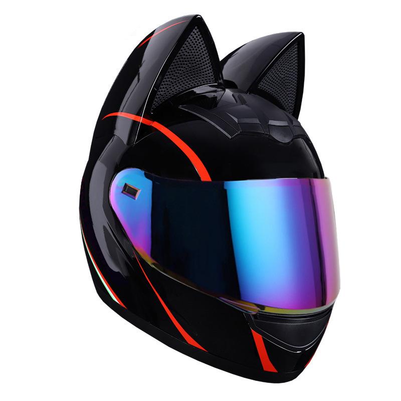 Electric Motorbike Helmet Female Cat Ear Full Helmet Summer Bluetooth Motorbike Full Helmet