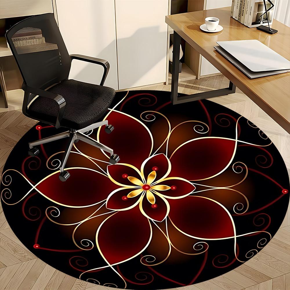 1pc Floral Mandala Office Round Rug, Non-slip, Soft and Durable Office Rug for Interior Decoration, Perfect for Office, Beautiful Decoration yy2603230