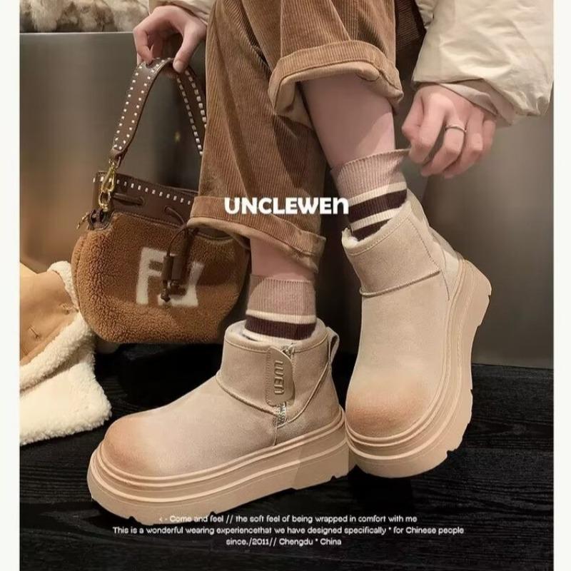 

Зимние женские ботинки на толстой подошве, с мехом, увеличивающие рост, новые осенне-зимние бархатные утолщенные хлопковые ботинки 40 абрикосовый