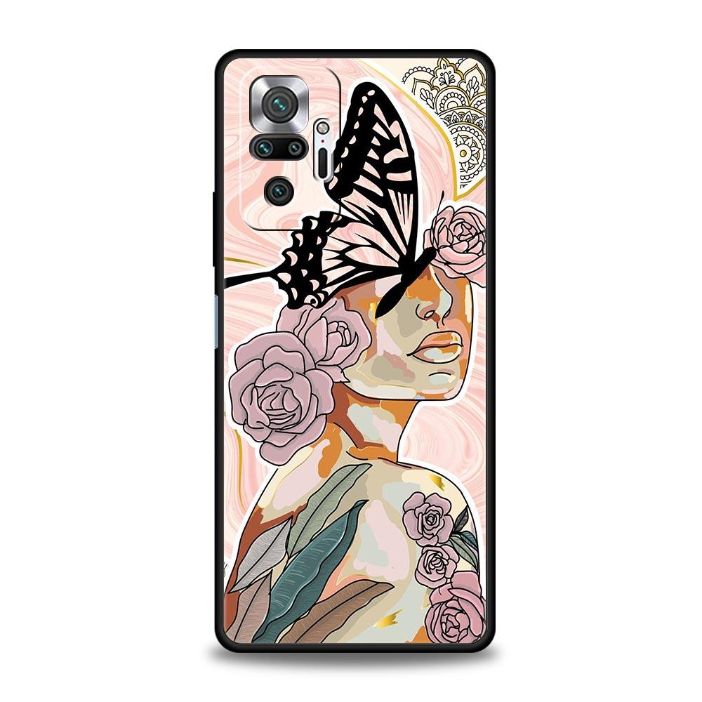 TPU Phone Case For Xiaomi Redmi Note 10 11 9 8 Pro 9S 7 8T 9T 9A 8A 9C K50 K40 Gaming Cover Paris Art Blue Butterfly Girl Flower