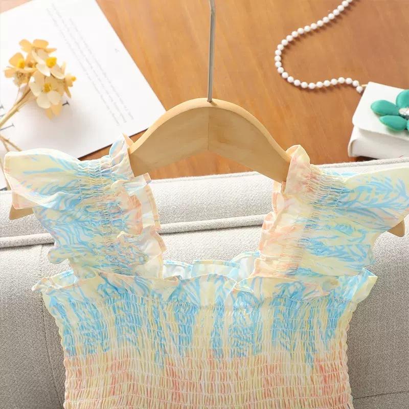 Girls Summer Spaghetti Strap Tiered Cake Dress Kids Beach Vacation Princess Sundress