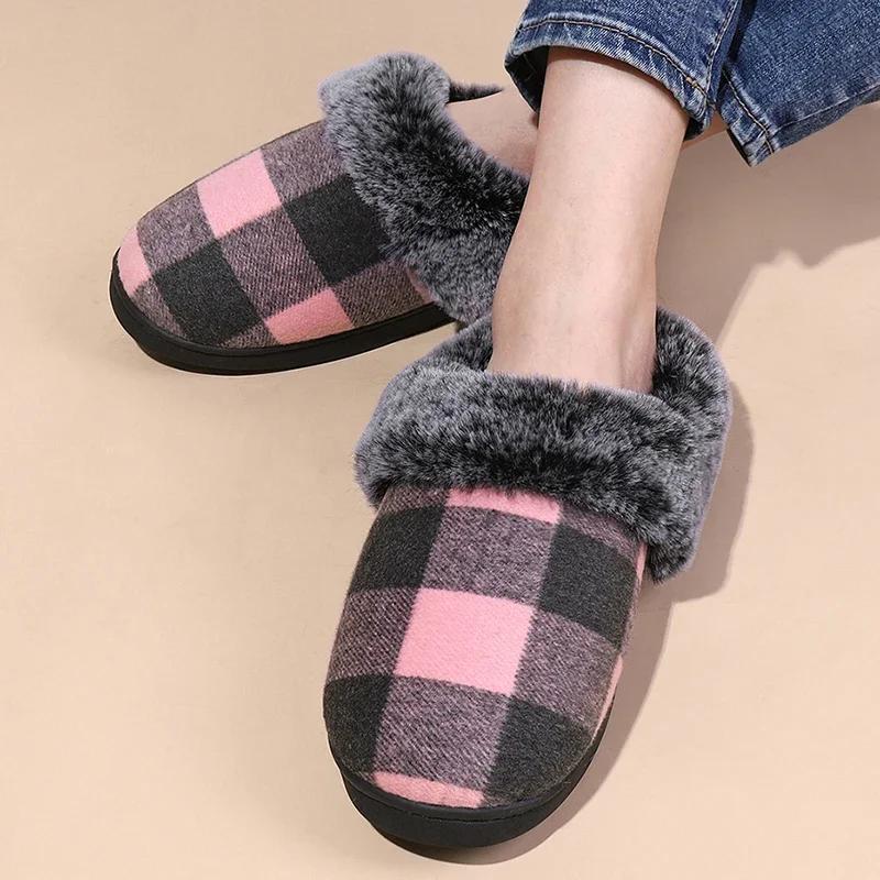 Fashion Thicken Plush Wrap Toe Women's Warm Slippers Winter Home Casual Soft Sole Fuzzy Slides Indoor House Non Slip Cotton Slippers