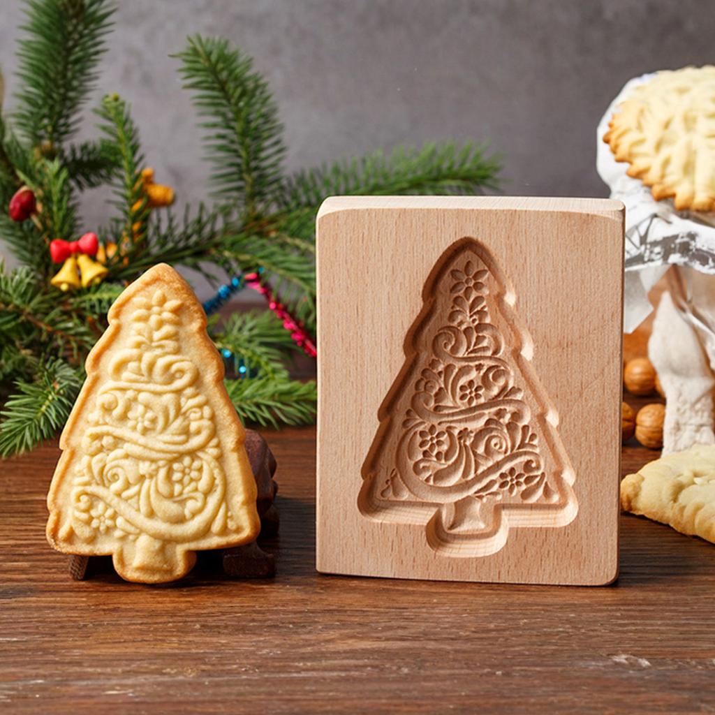 2/3PCS Christmas Wooden Cookie Molds Wooden Cookie Biscuit Molds Carved Wooden Biscuit Cutter for Kitchen DIY Decorating Tool