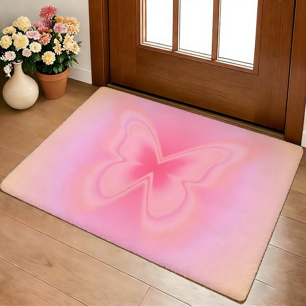 Anime Pink Cute Floor Mat Cozy Flannel Soft Thick Non-Slip Mat For Living Room Bedroom Kitchen Decor Rugs