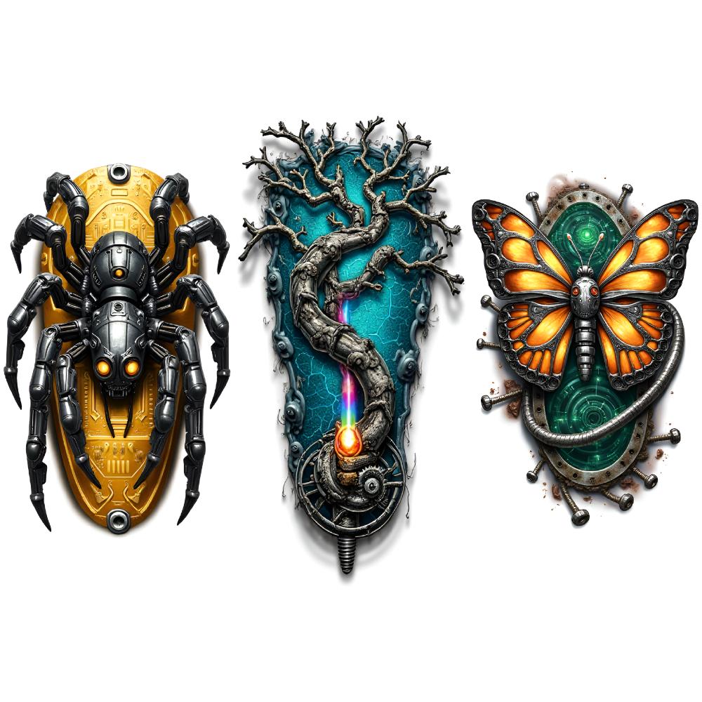 

3PCS Temporary Tattoos Long Lasting Body Stickers Robot Mechanical Animals Adult Tattoo Stickers Cosplay Party Stickers Props
