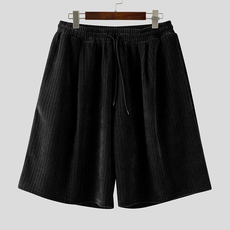 INCERUN Men Elastic Waist Corduroy Casual Shorts Half Pants