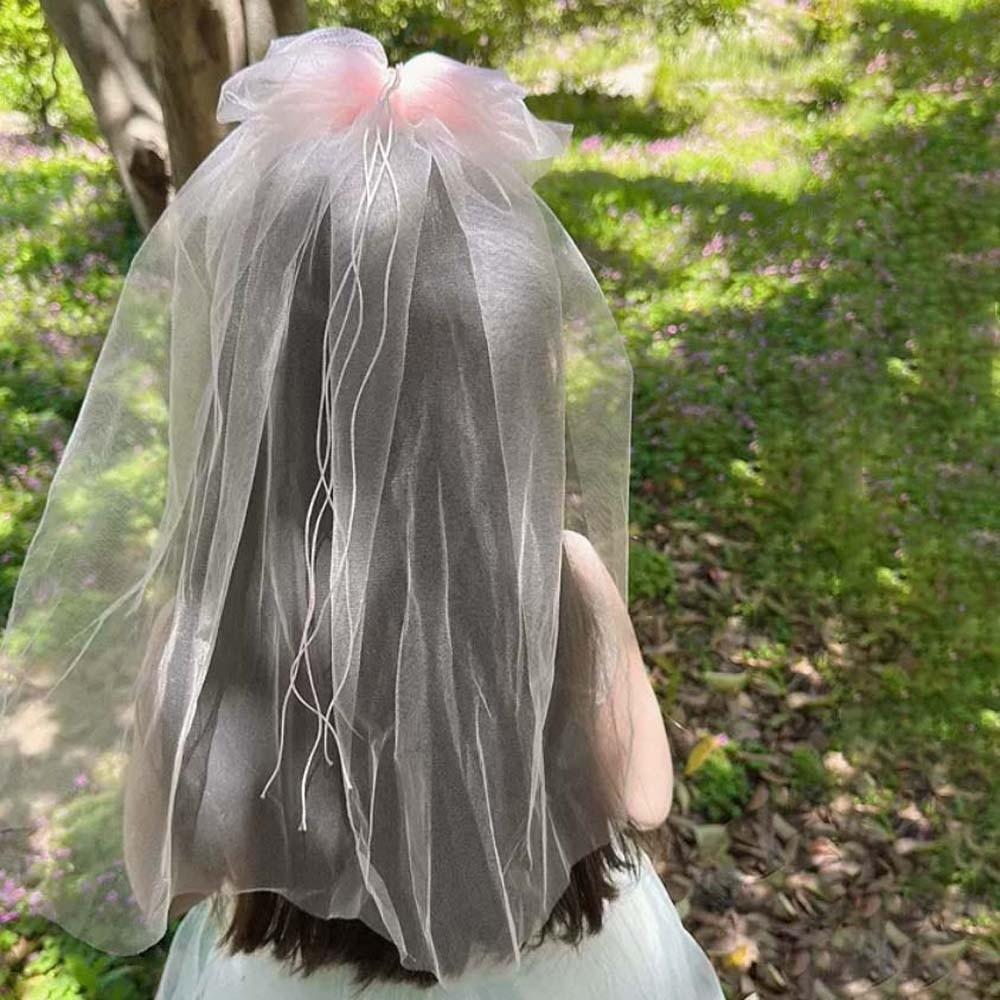 Flowing Bow Veil Hair Hoop Polyester Bridal Tulle Fashion Girls Head Gauze Party Cosplay