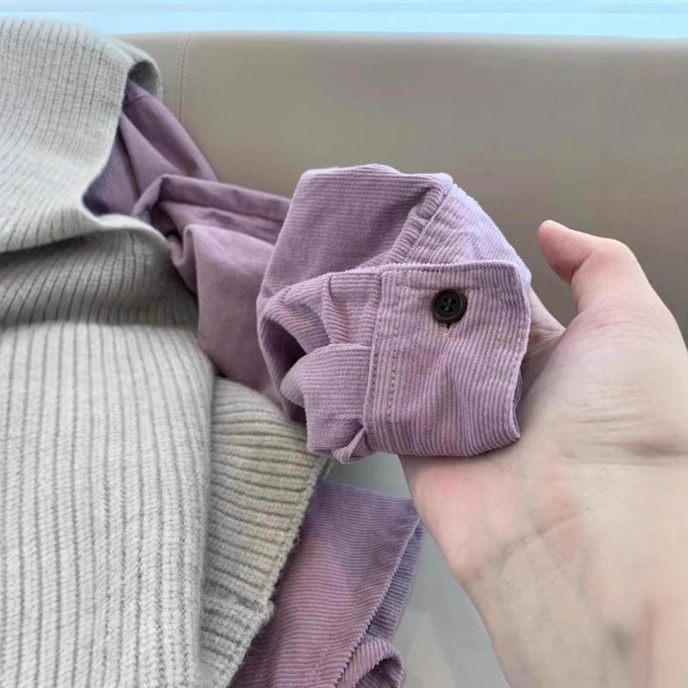 2025 Women's High-End Purple Corduroy Shirt & Knitted Vest Set