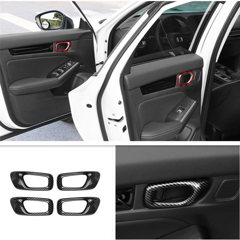 Carbon Fiber Inner Door Handle Bowl Cover Trim Kit For Honda Civic