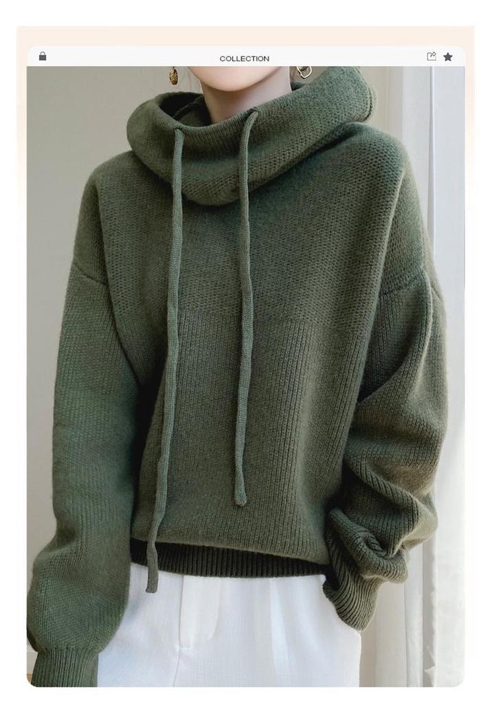 Women's Wool Knitted Turtleneck Hoodie - Loose, Warm, Stylish, Versatile Sweater
