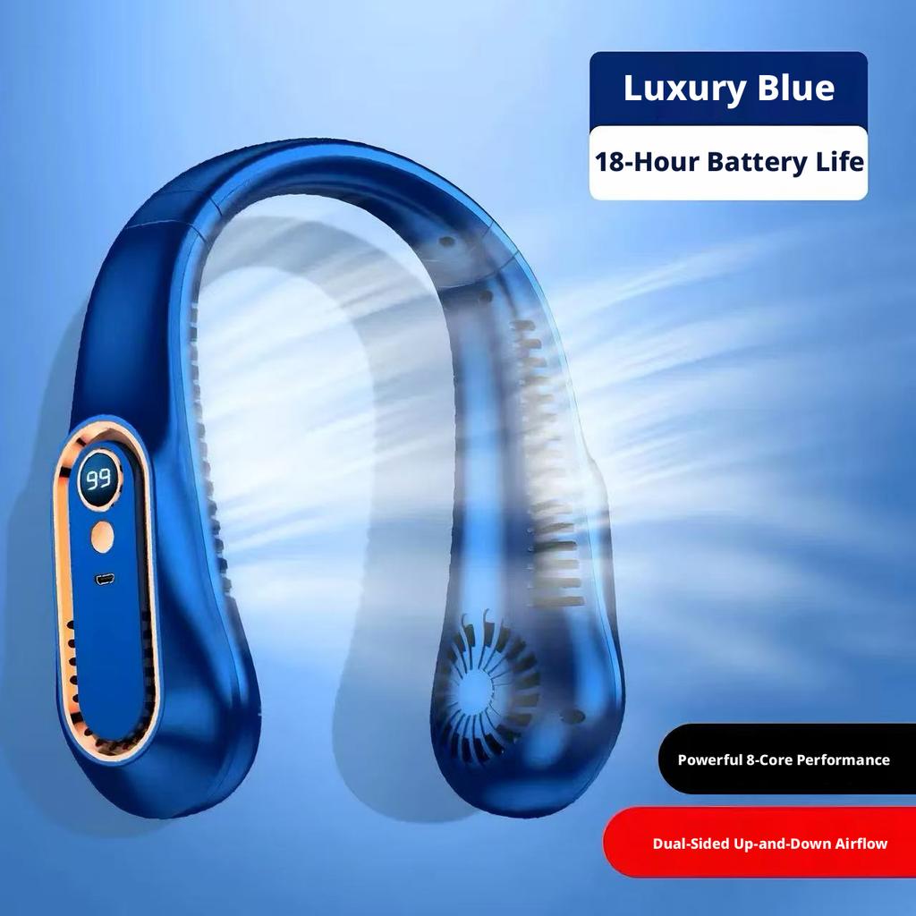 Tragbarer Nackenventilator Digitales Leistungsdisplay Rundum-Wind Blattloses Design USB-Aufladung Kühlventilator Sommer Outdoor Persönlicher Kühler