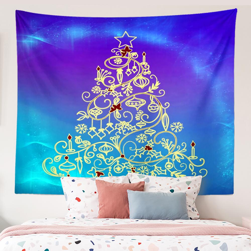 С Рождеством Санта-Клаус с рисунком елки гобелен на потолок дома — фото 9