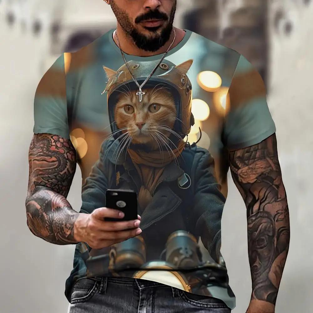 Men's 3D Printed T-Shirt Cute Cat Pattern Print Short Sleeve O-Neck Pullover Casual Top