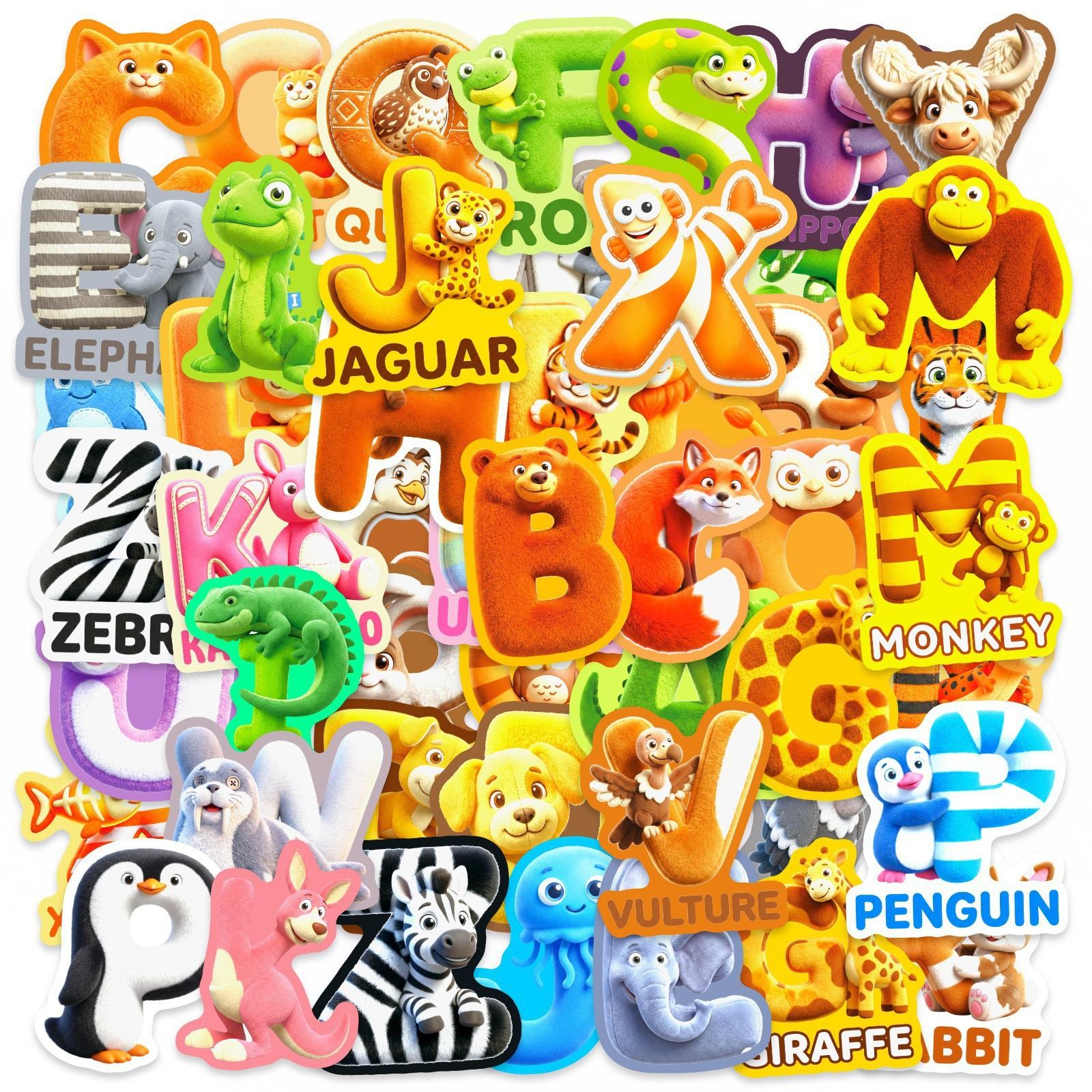 

50 Cute Plush Animal Letter Stickers Mobile Phone Computer Water Cup Hand Account Decoration Waterproof Pp Stickers
