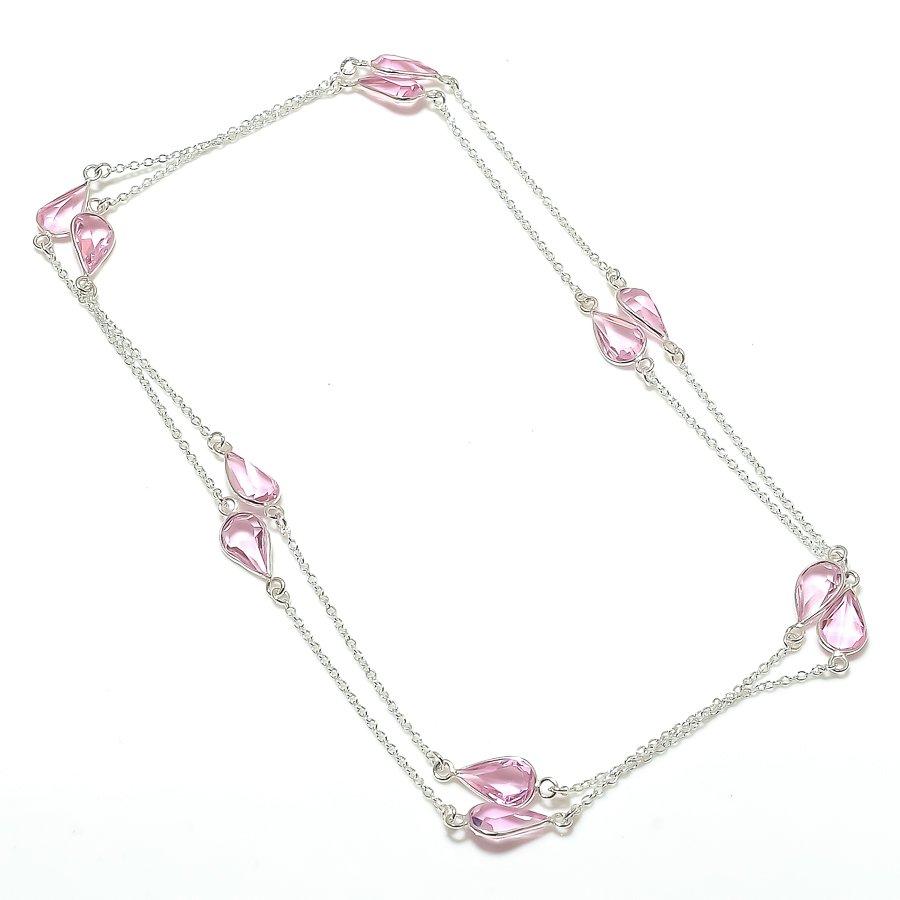 Natural Pink Kunzite Gemstone 925 Sterling Silver Jewelry Necklace 18" ASN-6018