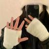 Women's Soft Winter Warmth Luxury Plush Knitted Fingerless Gloves Solid Color Imitation Mink Fleece Half Finger Gloves