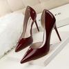 Fashion Women Party 10.5cm High Heels Office Patent Leather Pumps Lady Stiletto Low Heels Scarpins Cutout Elegant Orange Red Shoes