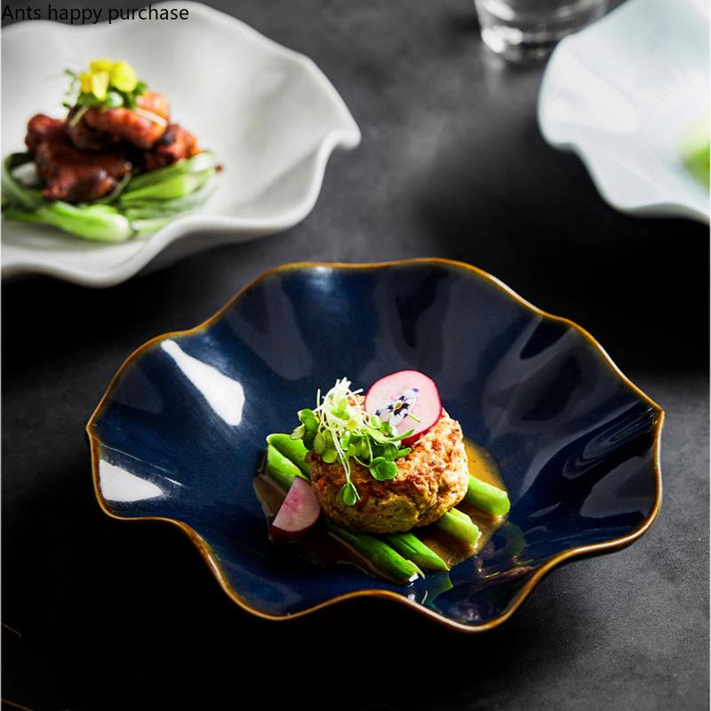 Lotusblatt Keramikteller Suppenteller Schale Speiseteller Obstschale Salatschüssel Dessertschale Merkmal Geschirr Dekorative Teller