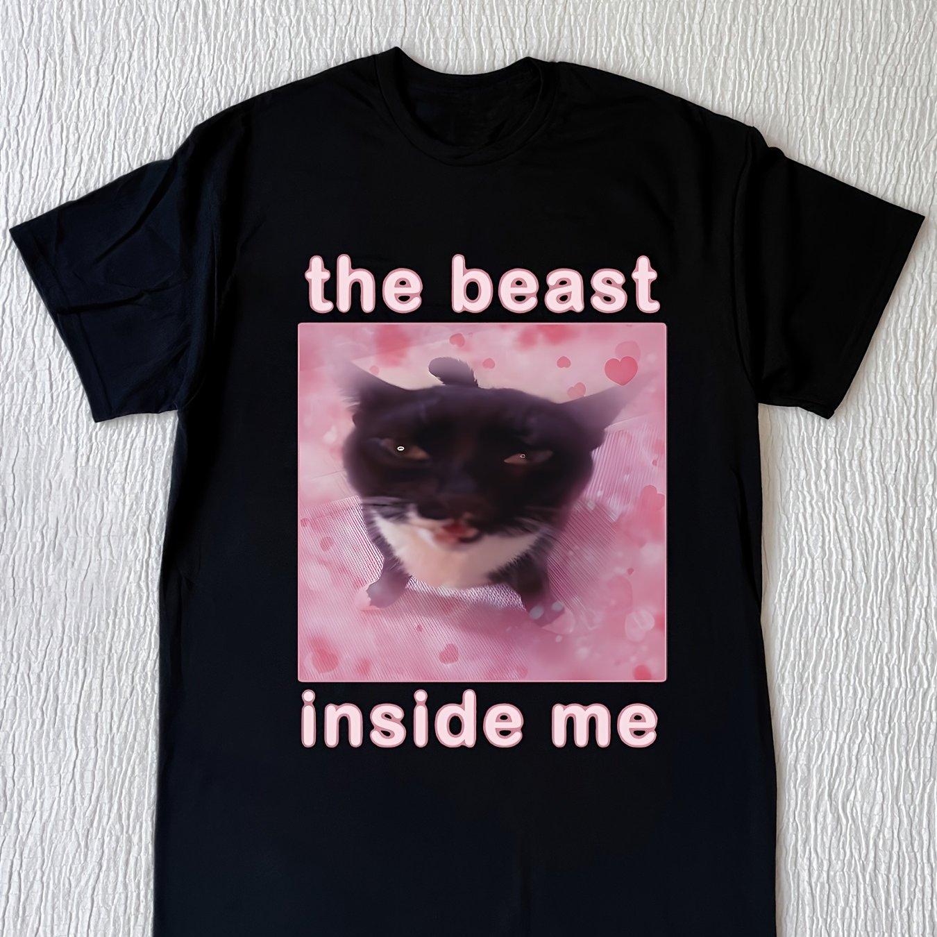Cat Creative Printed Letter Printed Mens Tshirt Summer New Style Suitable for Both Men and Women Cotton Casual Tshirt S