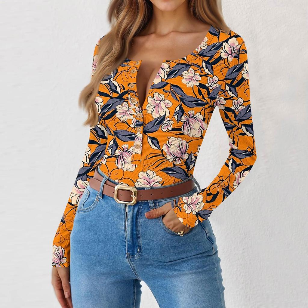 Women's Slim Bottom T-shirt Fashion Casual Gradient Printing Round Neck Pullover Long Sleeve Top