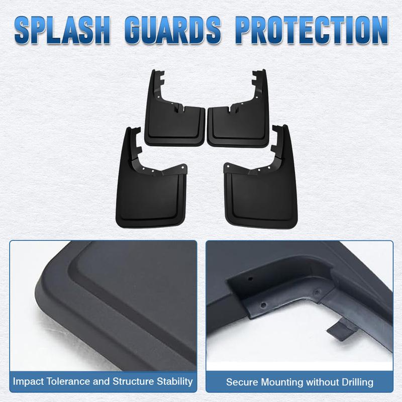 Black PP Fender Splash Guards Front and Rear Wheel Fender Accessories Mud Flaps for Ford F-150 -2025