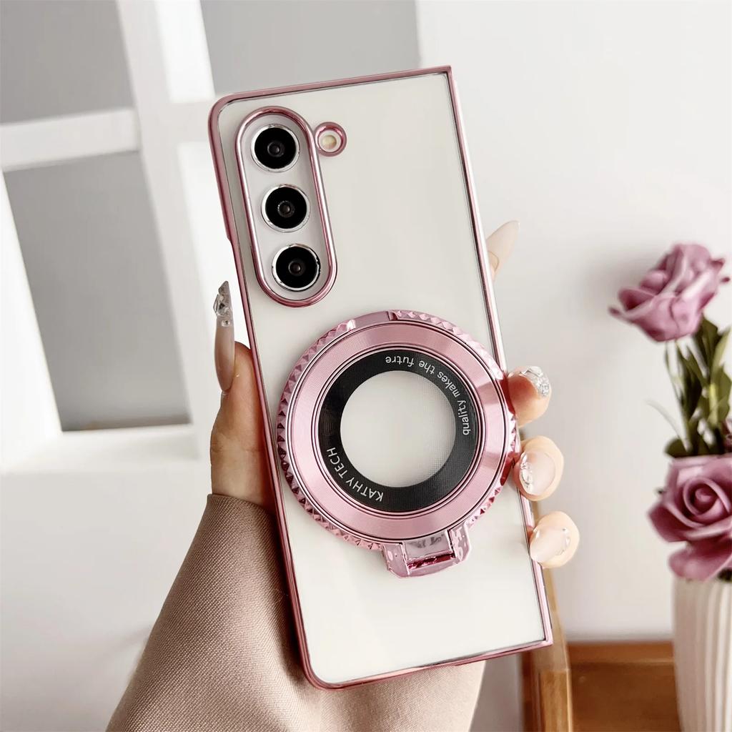 360° Magnetic Ring Holder Kickstand Plating Clear Phone Case for Samsung Galaxy Z Fold 5 4 3 Fold5 Fold4 Fold3 5G Cover