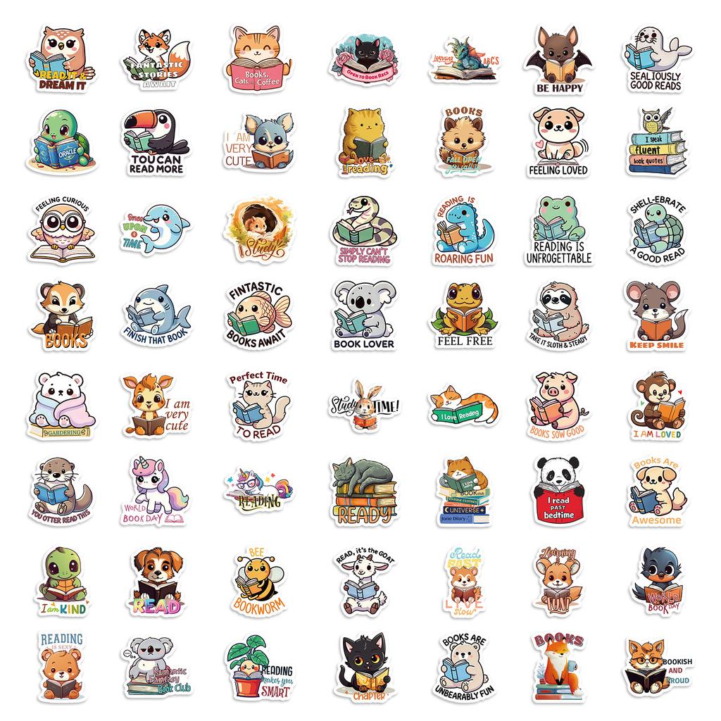 112 Cartoon Animal Reading Book Reading Text-On-Video Creative Stickers