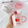 Cute Ceramic Mug with Lid Spoon Small Fresh Water Cup Souvenir Home Coffee Cup Strawberry Couple Cup