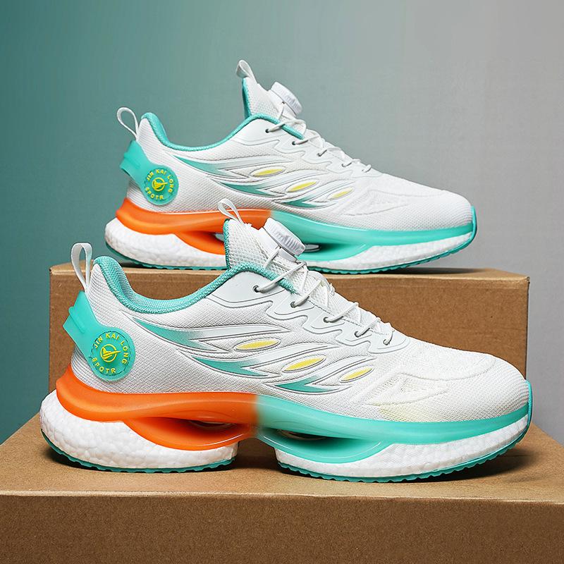 2025 spring and autumn new men's shoes personalized rotating buttons really explosive soft-soled elastic fly-woven breathable large-size sports trend