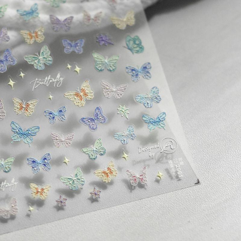 

New Arrival Laser Butterfly Nail Stickers Fresh Colorized Butterfly Decals with Adhesive Fairy Waterproof Nail Sticker TO2961 butterfly wing streamer relief