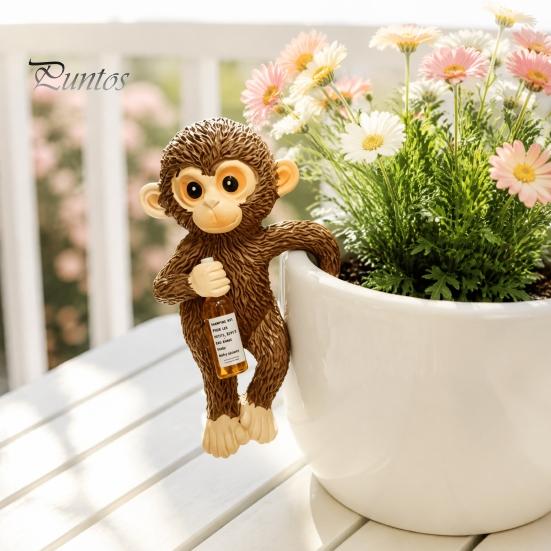 Cute Monkey Figurine Planter Hanging Statue, Resin Plant Pot Hugger, Birthday Present for Mom Miniature Flower Edge Decoration Decor Balcony