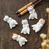 Japanese Style Underglaze Ceramic Cute Dog Chopstick Holder Tableware Restaurant Simple Oval Spoon Bracket Utensil For Kitchen