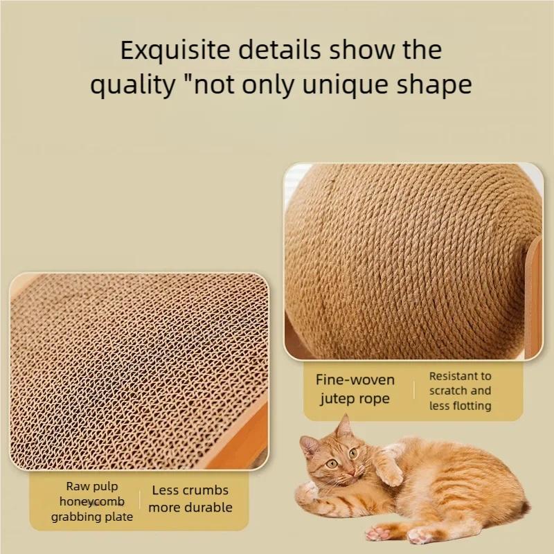 2-in-1 Solid Wood Cat Toy with Grinding Paw Design Wear-Resistant Sisal Scratch Board 2-in-1 Wooden Cat Scratching Ball for Cats