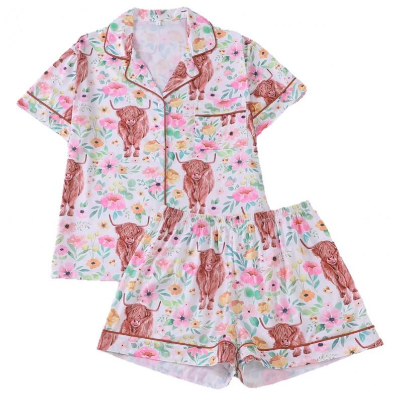 Womens Short Sleeve Shorts Pajama Set Thin Breathable Loungewear