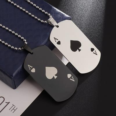 Fashionable Classic Mens Stainless Steel Poker Card Spades Heart Pendant Simple Party Necklace Jewelry