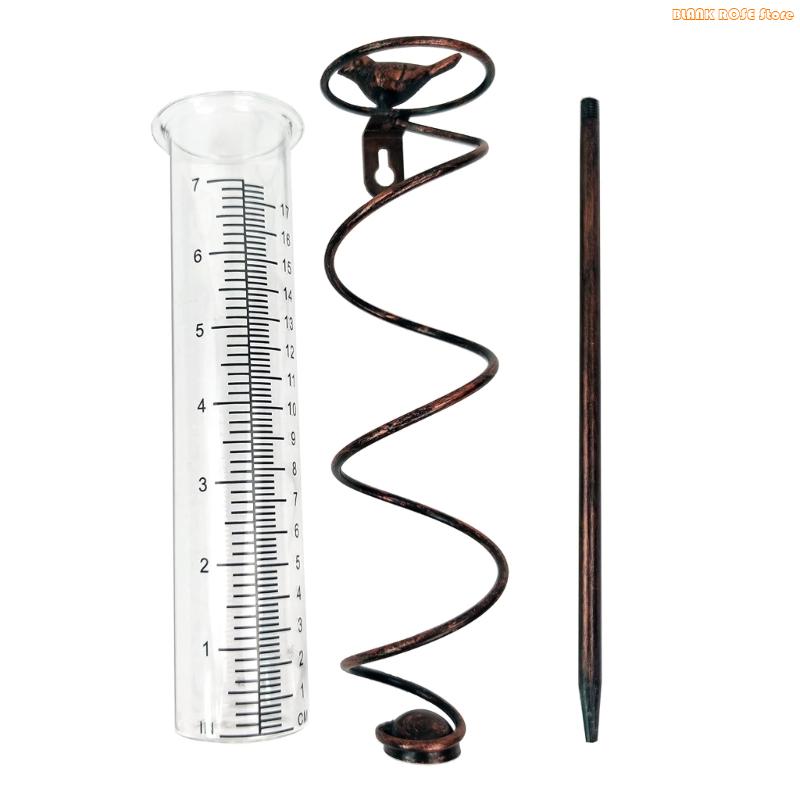 K1AE Large Bold Marking Rain Gauge with Adjustable Metal Stake for Precise Garden Rainfall Measurement and Decorative Cast