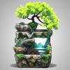 Small Rockery LED Light Waterfall Tabletop Fountain Tree Flowing Water Rain Scenery Relaxation Home Decor Zen Garden Ornament