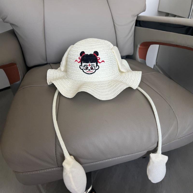 

Moving rabbit ears straw hat cute cartoon children s hat summer outing visor fisherman hat head circumference 54CM