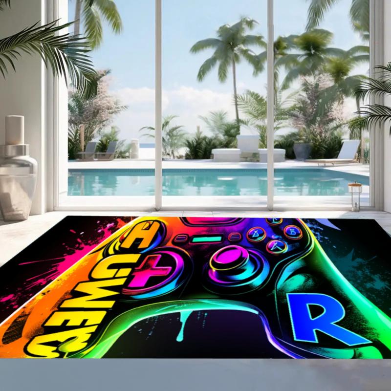 Gaming-Teppich für Jungenzimmer Neon-Spielcontroller Rutschfester waschbarer Teppich für Spielzimmer Schlafzimmer Wohnzimmer Teenager Jungen