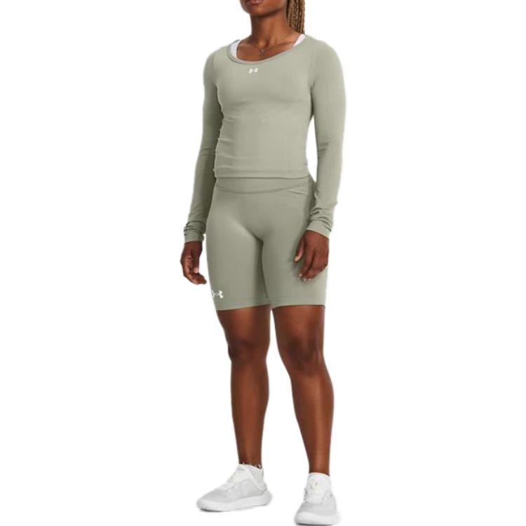 Under Armour Logo Print Fitted Short Sleeve Crewneck Sweatshirt Women sweatshirt Gray 1379150-504
